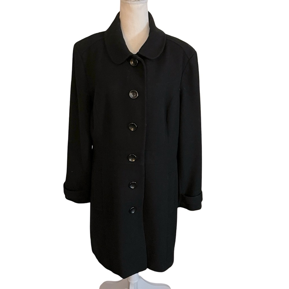 Old Navy Black Recycled Wool Coat collar button down size XL slant front pockets - Picture 2 of 15